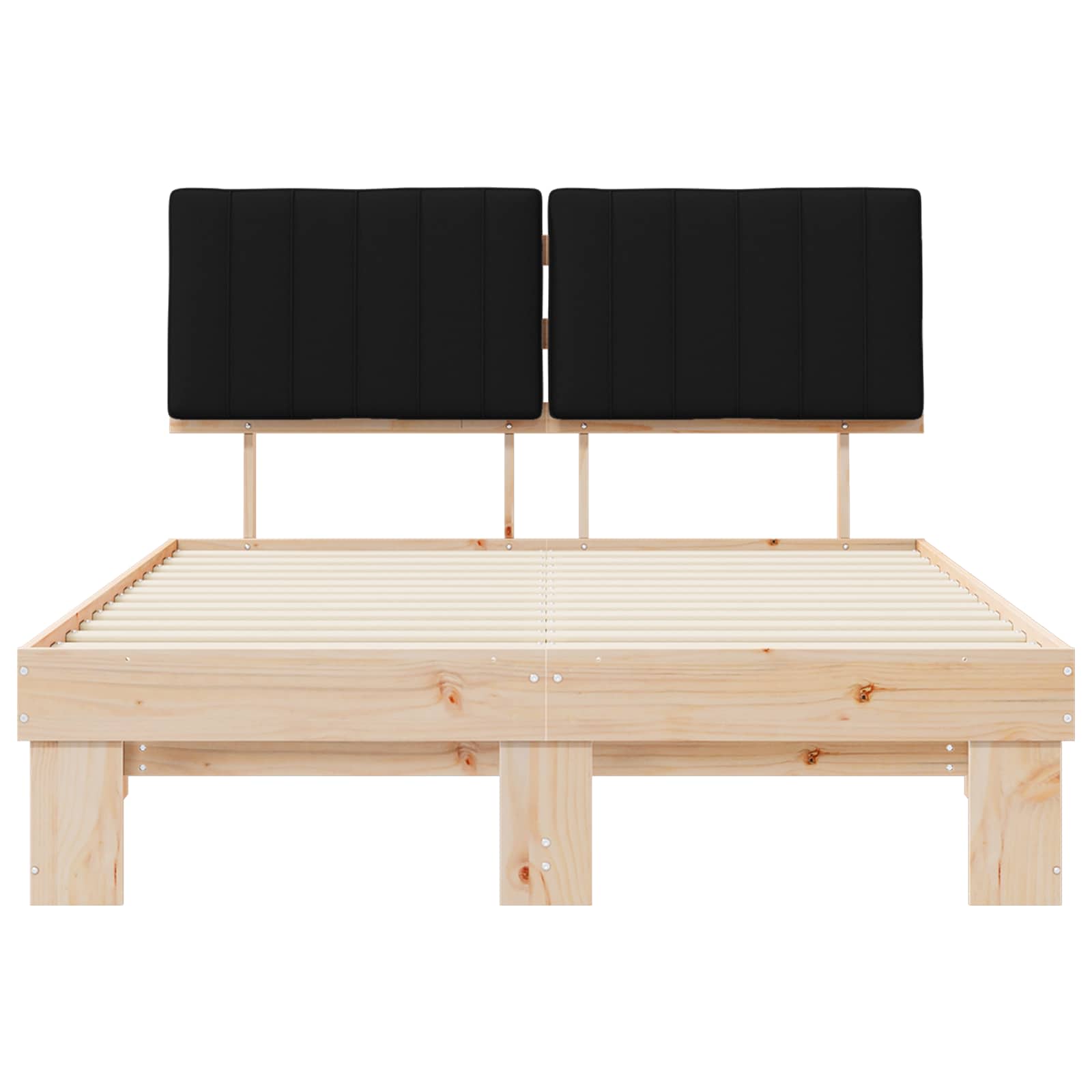 Sängram med Klädd Huvudgavel Svart 140 x 200 cm Massiv furu