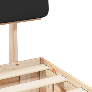 Sängram med Klädd Huvudgavel Svart 120 x 200 cm Massiv furu