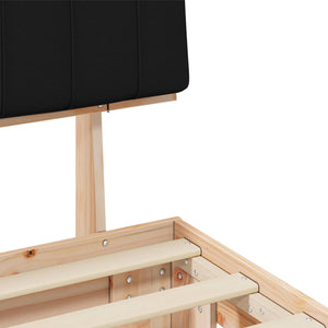 Sängram med Klädd Huvudgavel Svart 140 x 190 cm Massiv furu