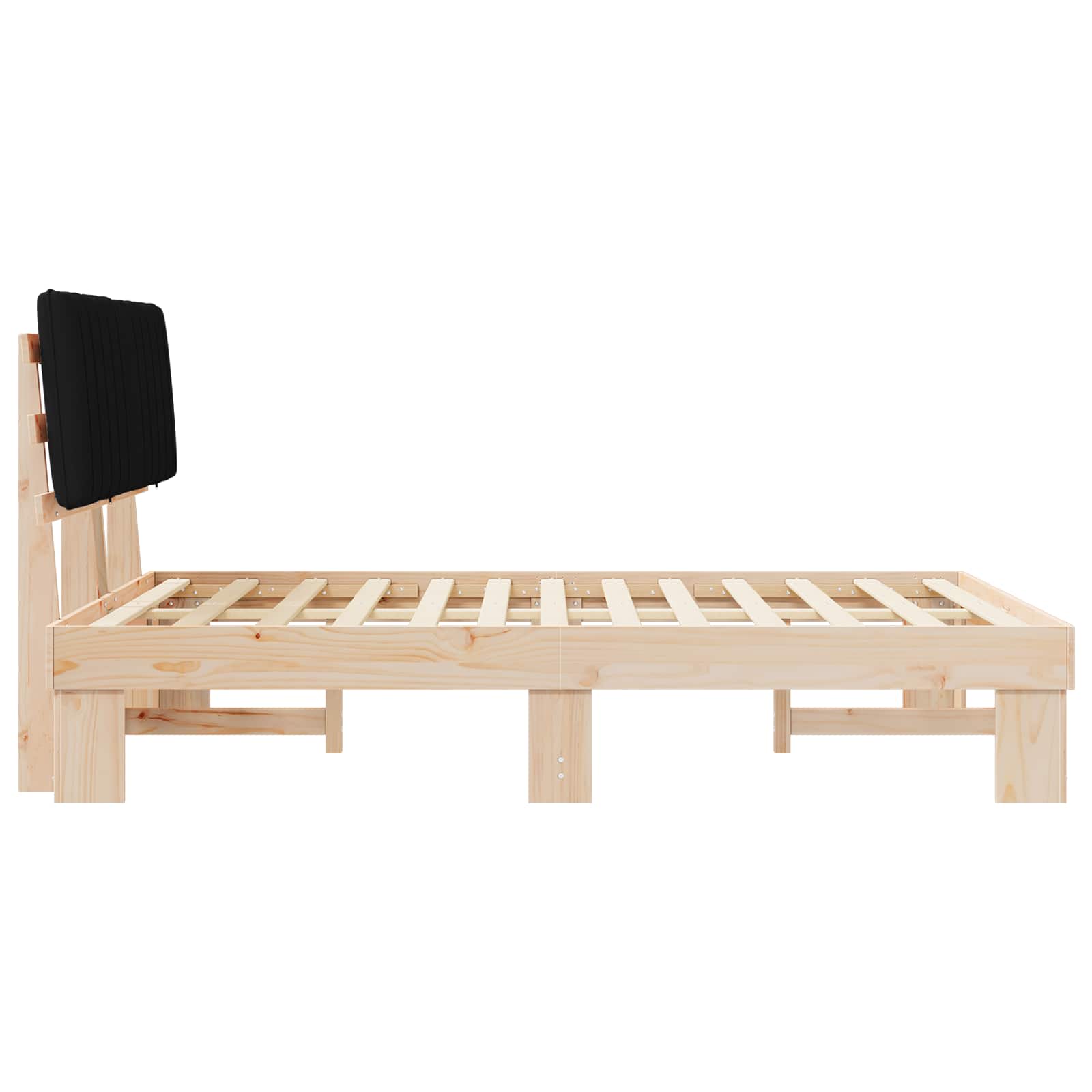 Sängram med Klädd Huvudgavel Svart 140 x 190 cm Massiv furu