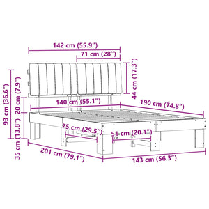Sängram med Klädd Huvudgavel Svart 140 x 190 cm Massiv furu
