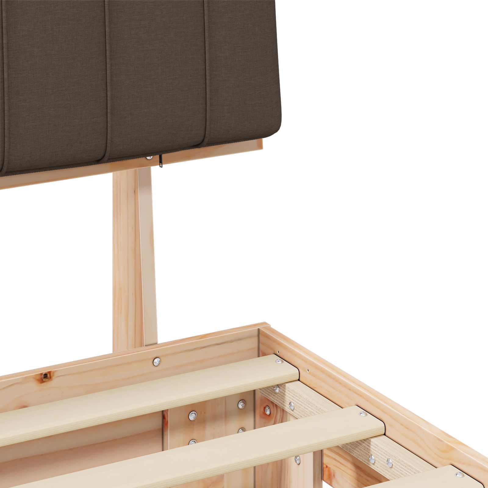 Sängram med Klädd Huvudgavel Taupe 140 x 190 cm Massiv furu