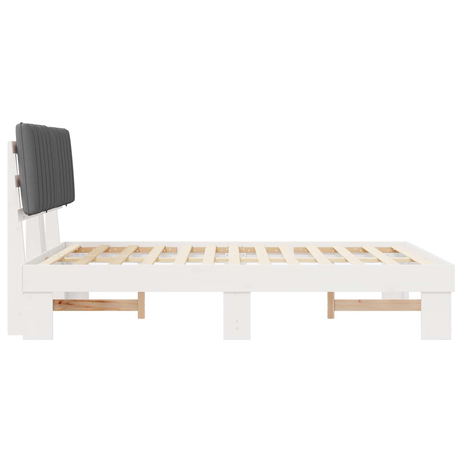 Sängram med Klädd Huvudgavel Ljusgrå 140 x 190 cm Massiv furu