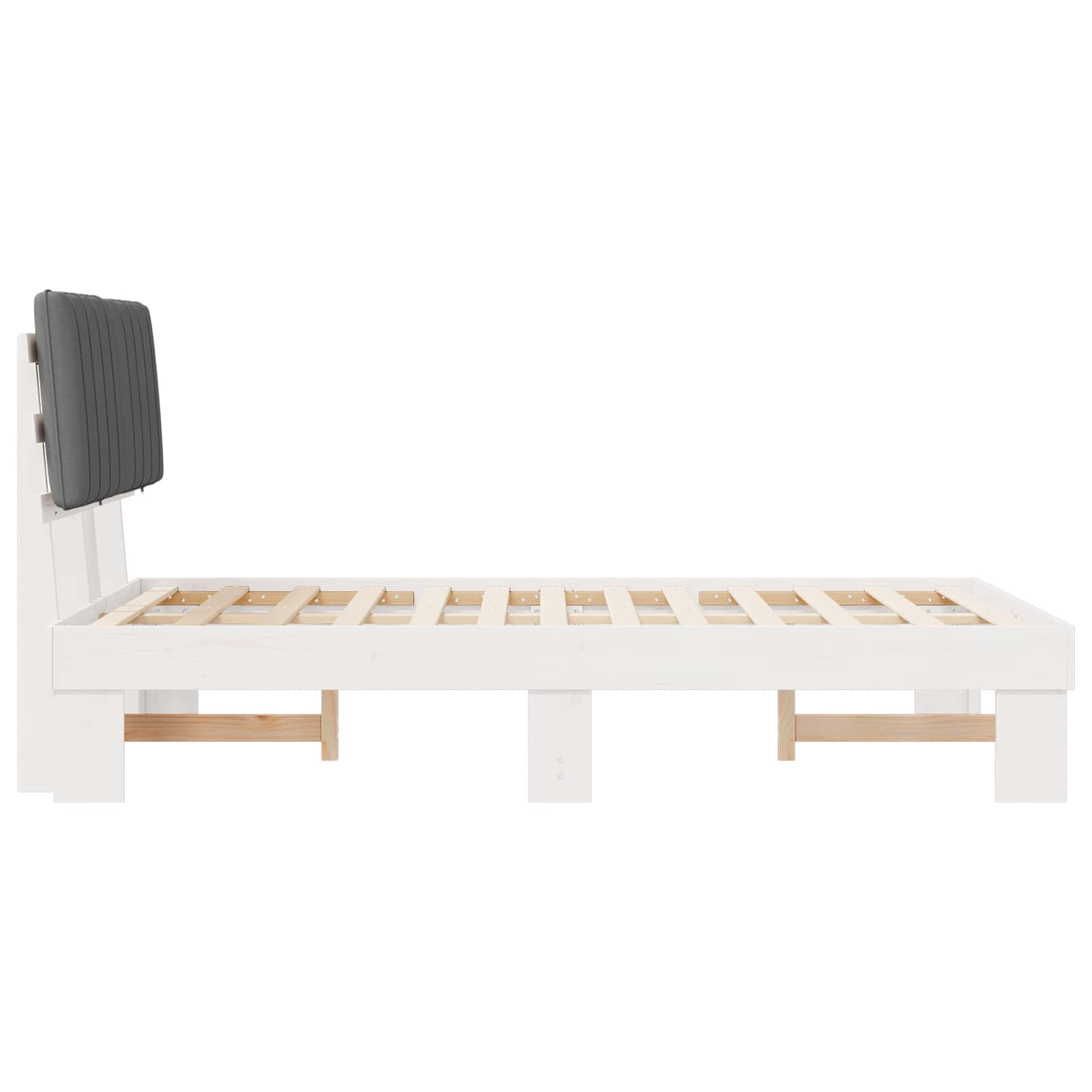 Sängram med Klädd Huvudgavel Ljusgrå 120 x 190 cm Massiv furu