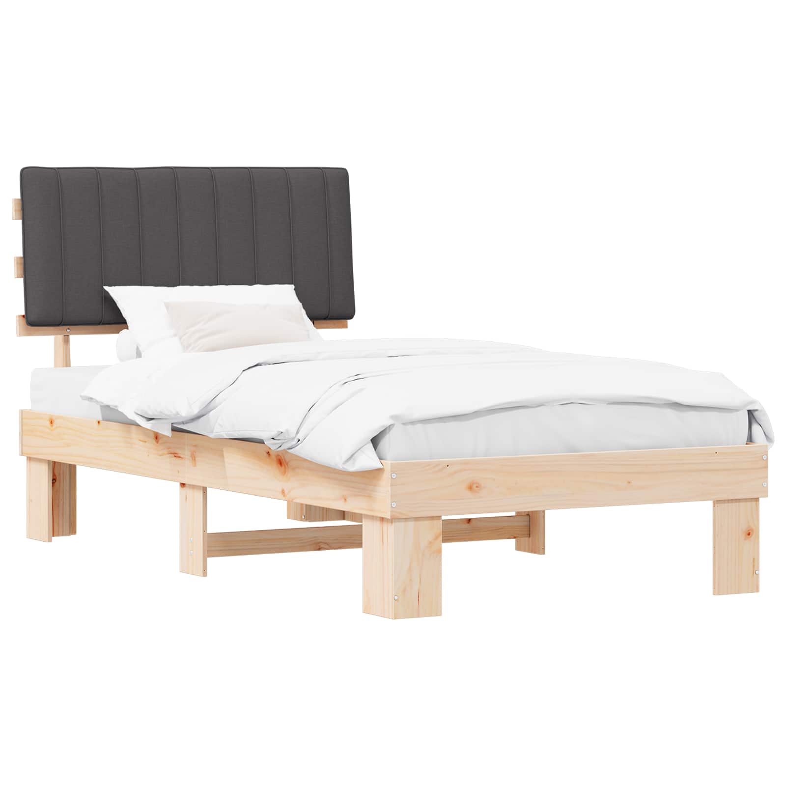 Sängram med Klädd Huvudgavel Mörkgrå 100 x 200 cm Massiv furu