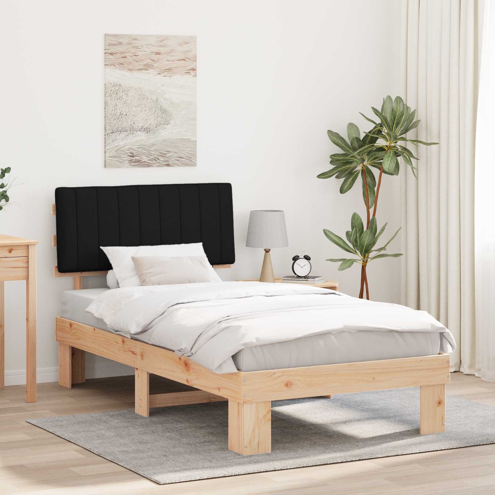 Sängram med Klädd Huvudgavel Svart 100 x 200 cm Massiv furu