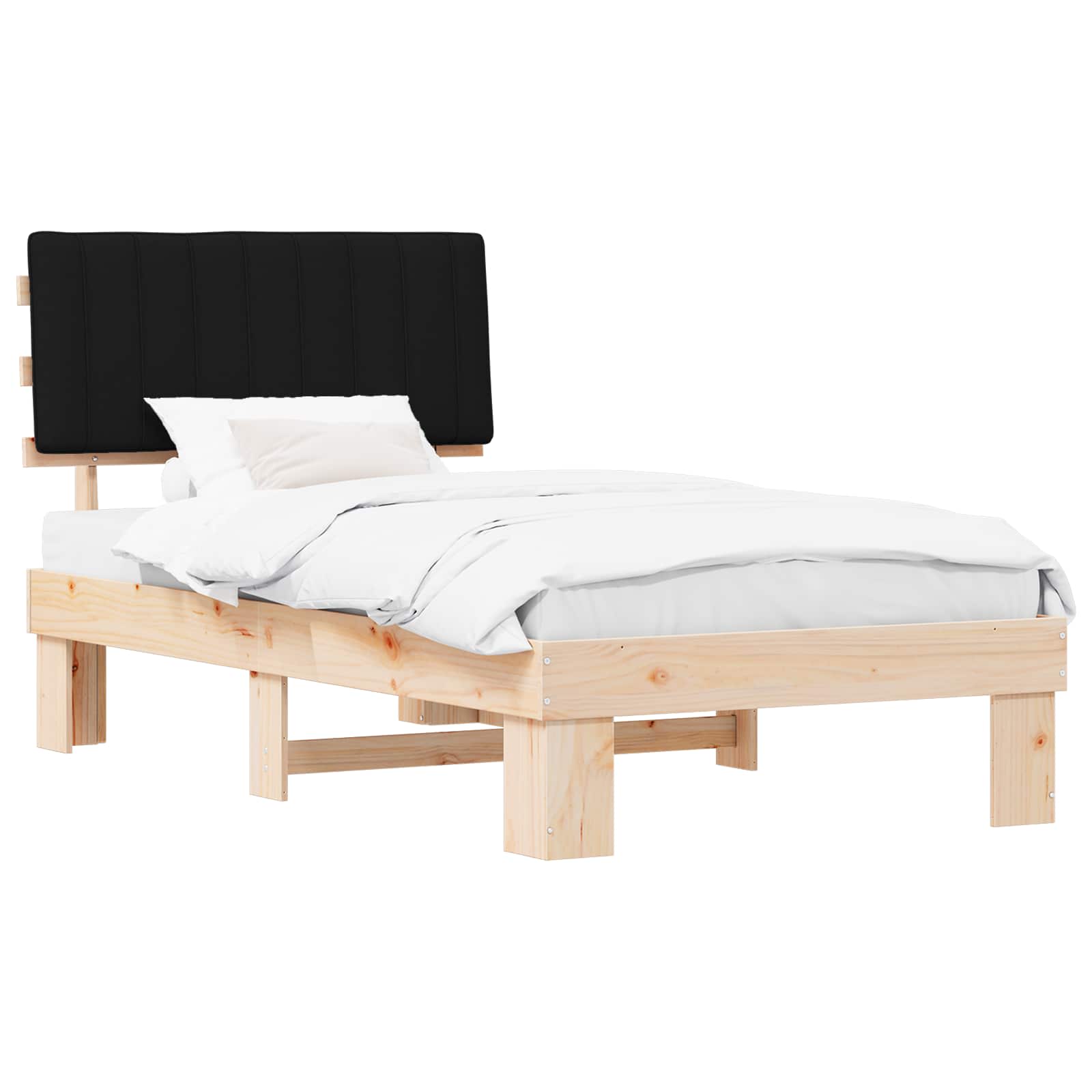Sängram med Klädd Huvudgavel Svart 100 x 200 cm Massiv furu