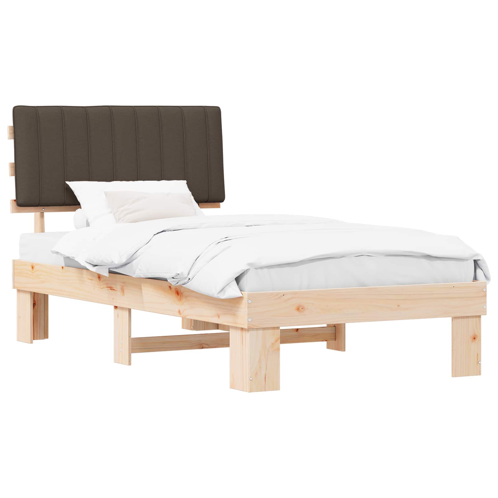 Sängram med Klädd Huvudgavel Taupe 100 x 200 cm Massiv furu
