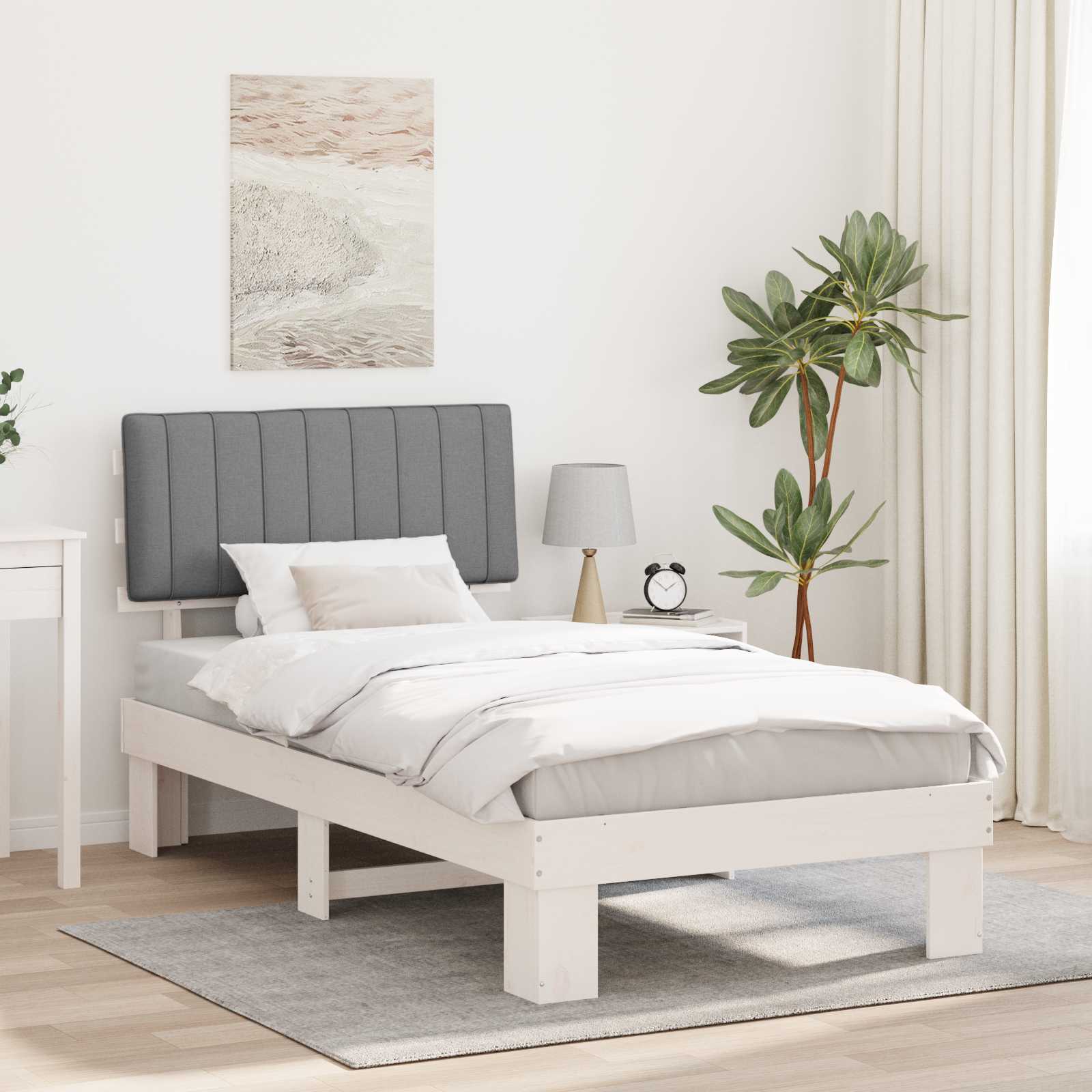 Sängram med Klädd Huvudgavel Ljusgrå 100 x 200 cm Massiv furu