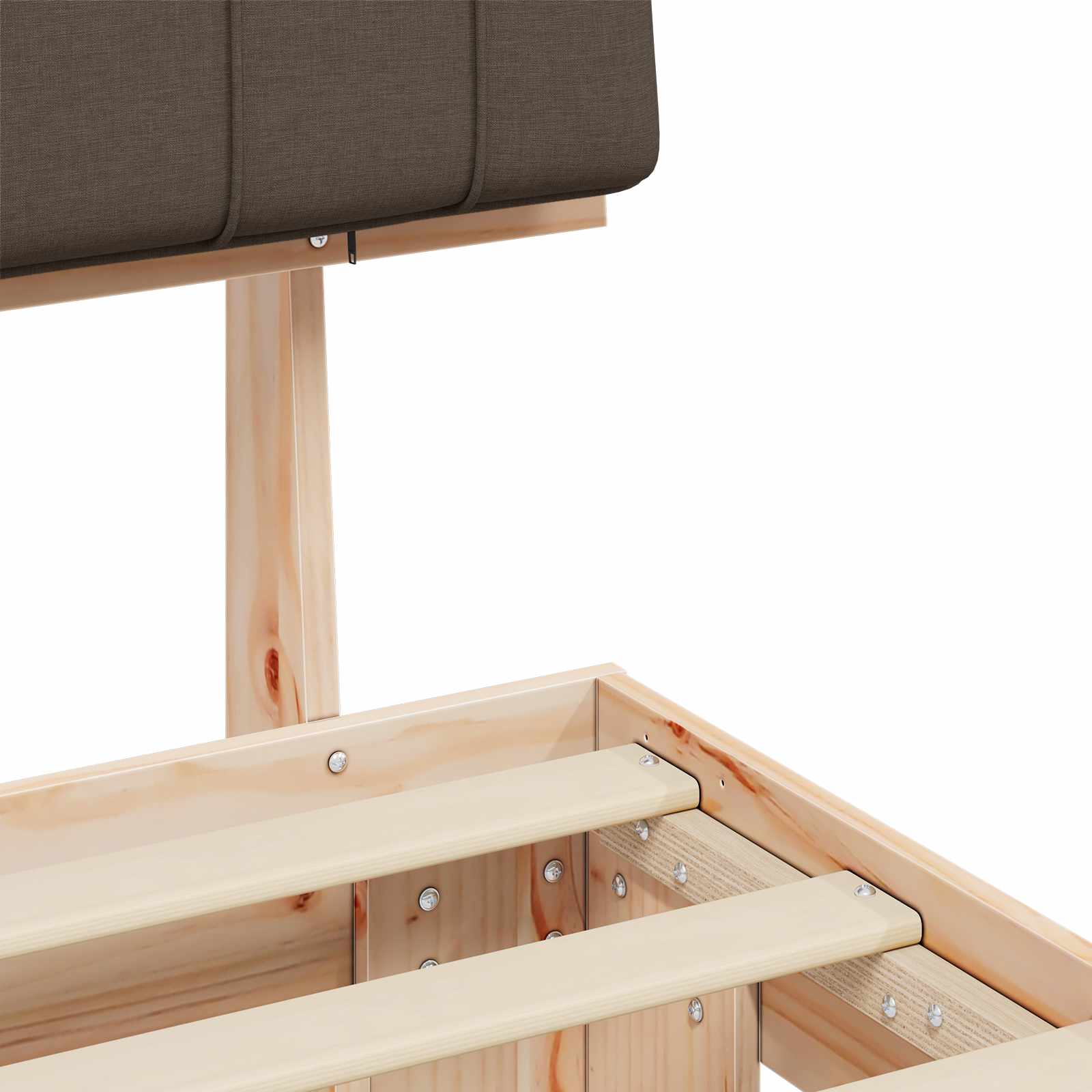 Sängram med Klädd Huvudgavel Taupe 90 x 200 cm Massiv furu