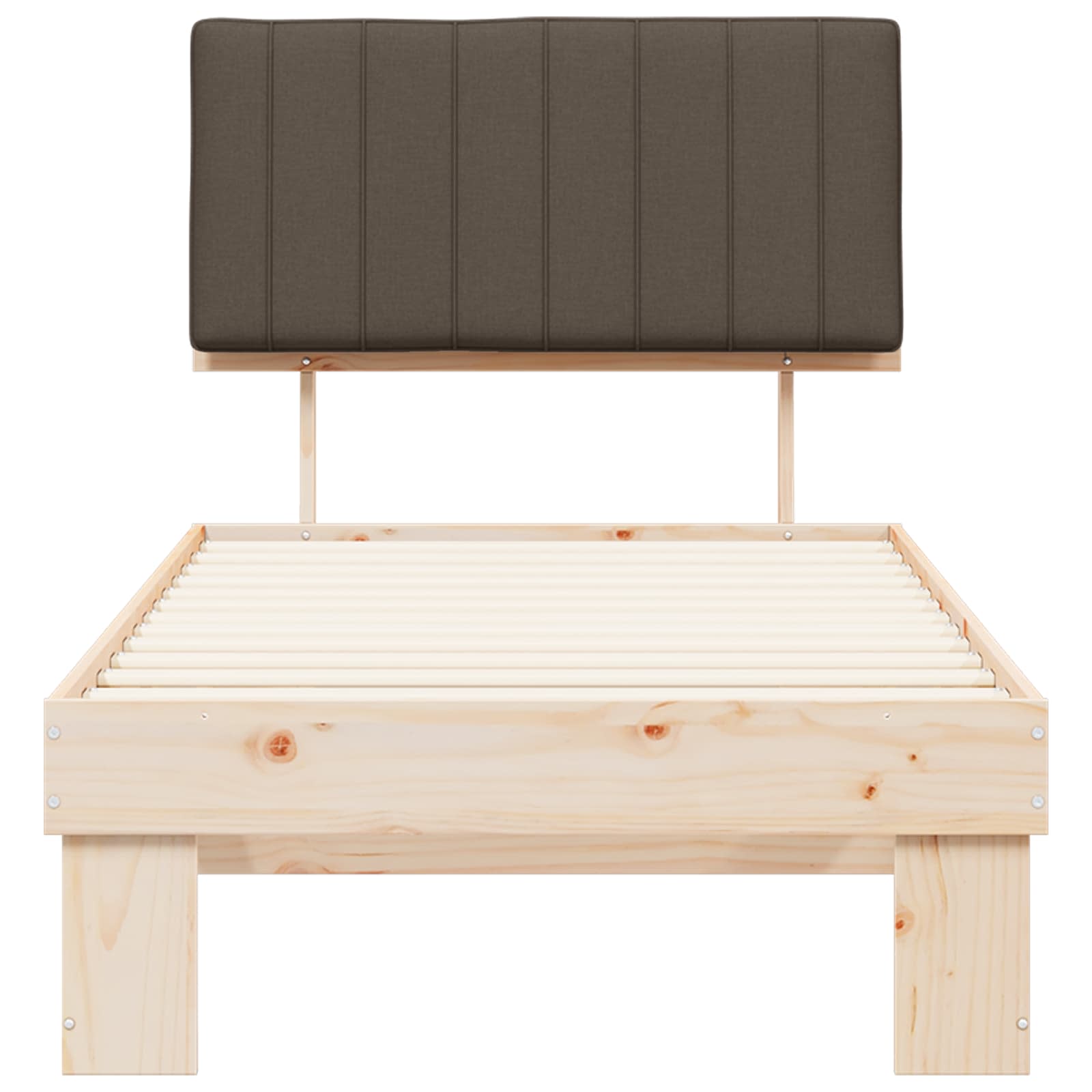 Sängram med Klädd Huvudgavel Taupe 90 x 200 cm Massiv furu