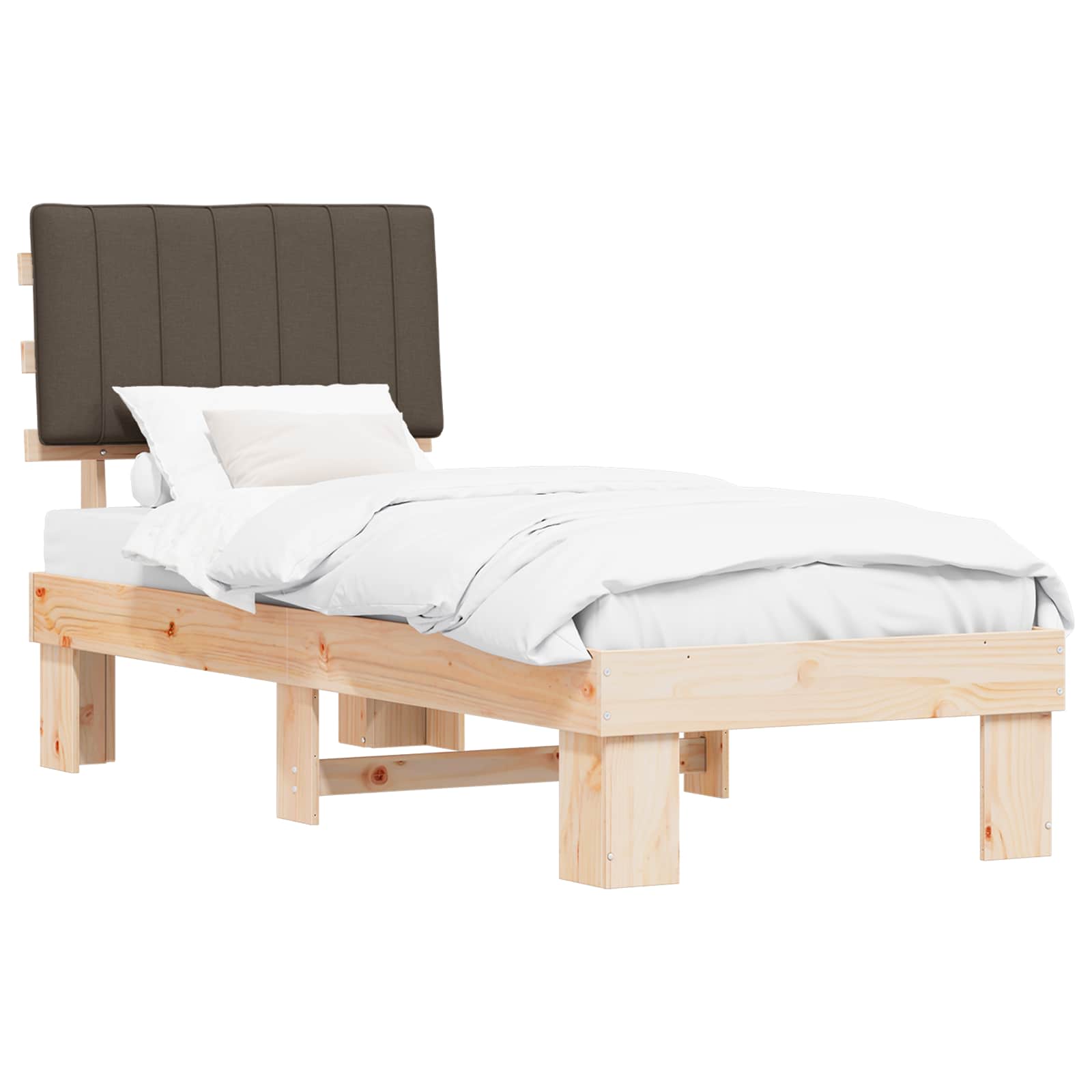 Sängram med Klädd Huvudgavel Taupe 80 x 200 cm Massiv furu
