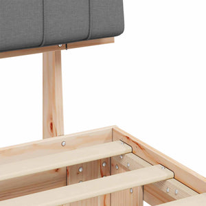 Sängram med Klädd Huvudgavel Ljusgrå 90 x 190 cm Massiv furu