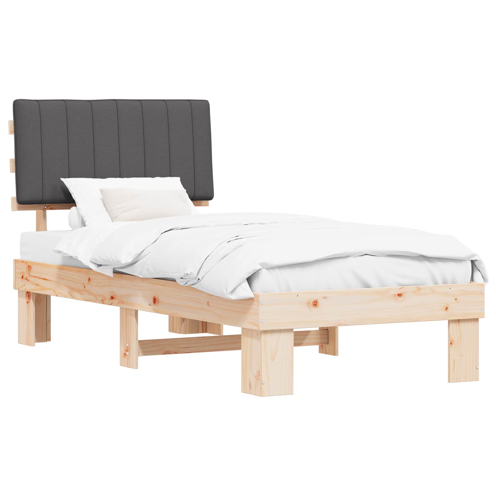 Sängram med Klädd Huvudgavel Mörkgrå 90 x 190 cm Massiv furu
