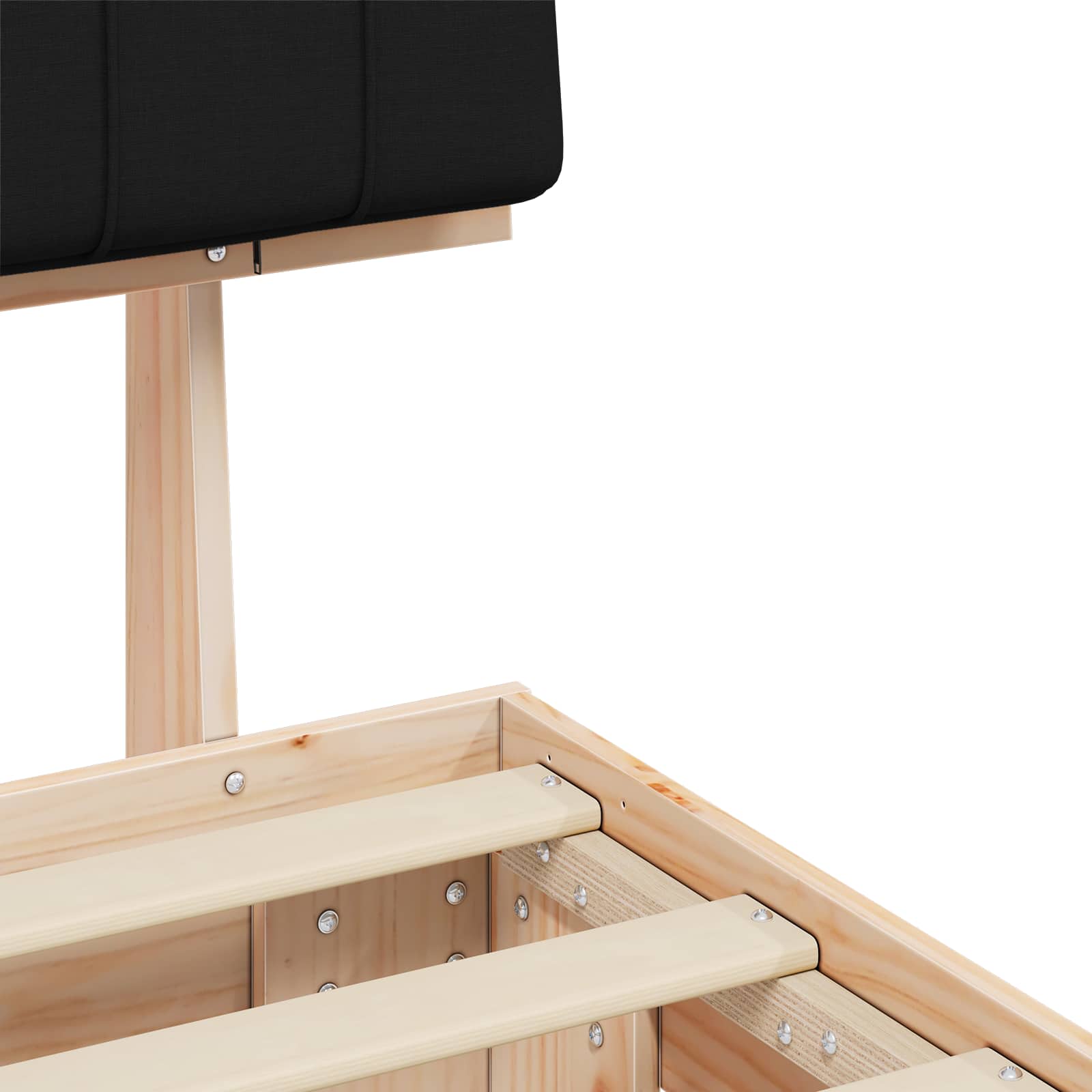 Sängram med Klädd Huvudgavel Svart 75 x 190 cm Massiv furu