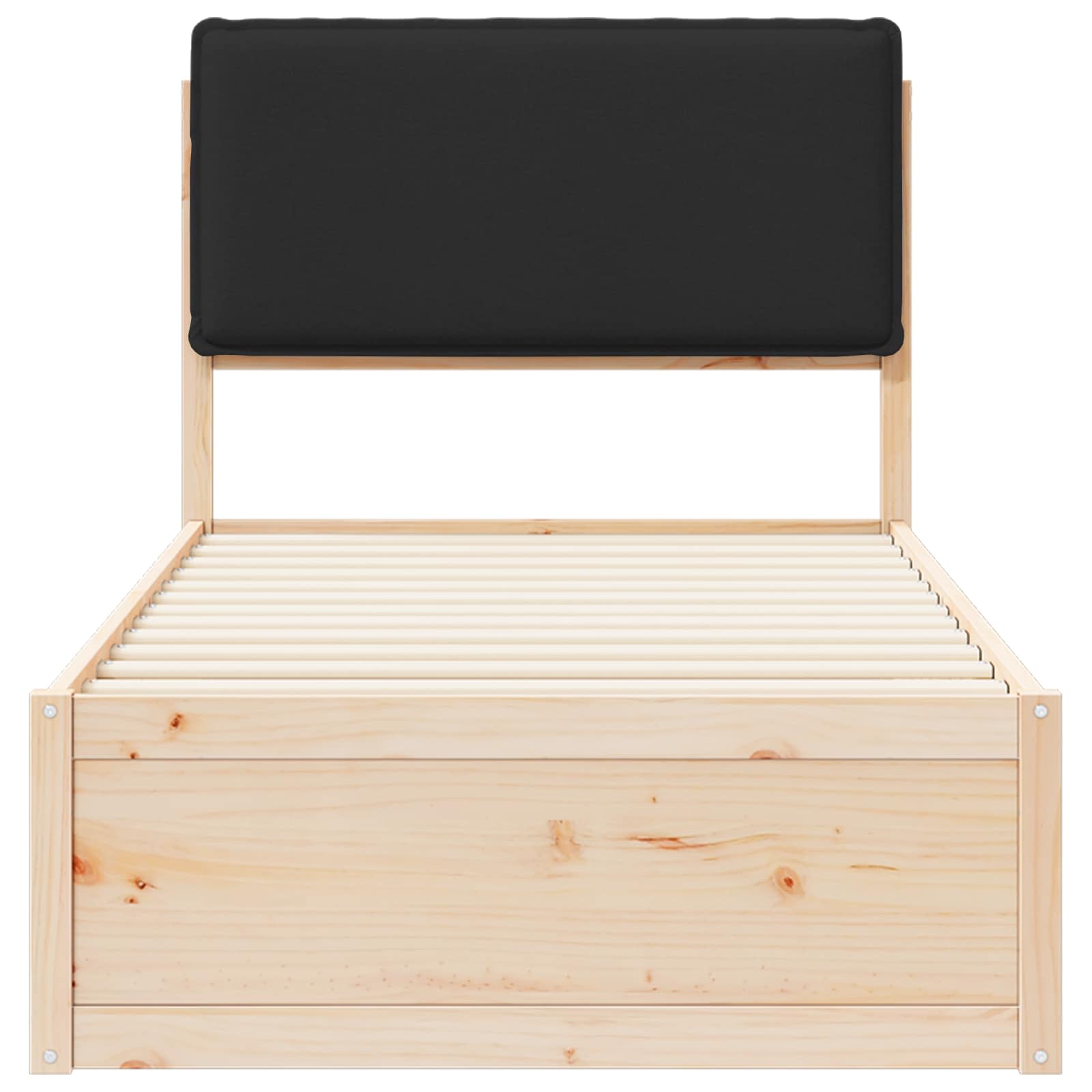 Sängram med Klädd Huvudgavel Svart 80 x 200 cm Massiv furu
