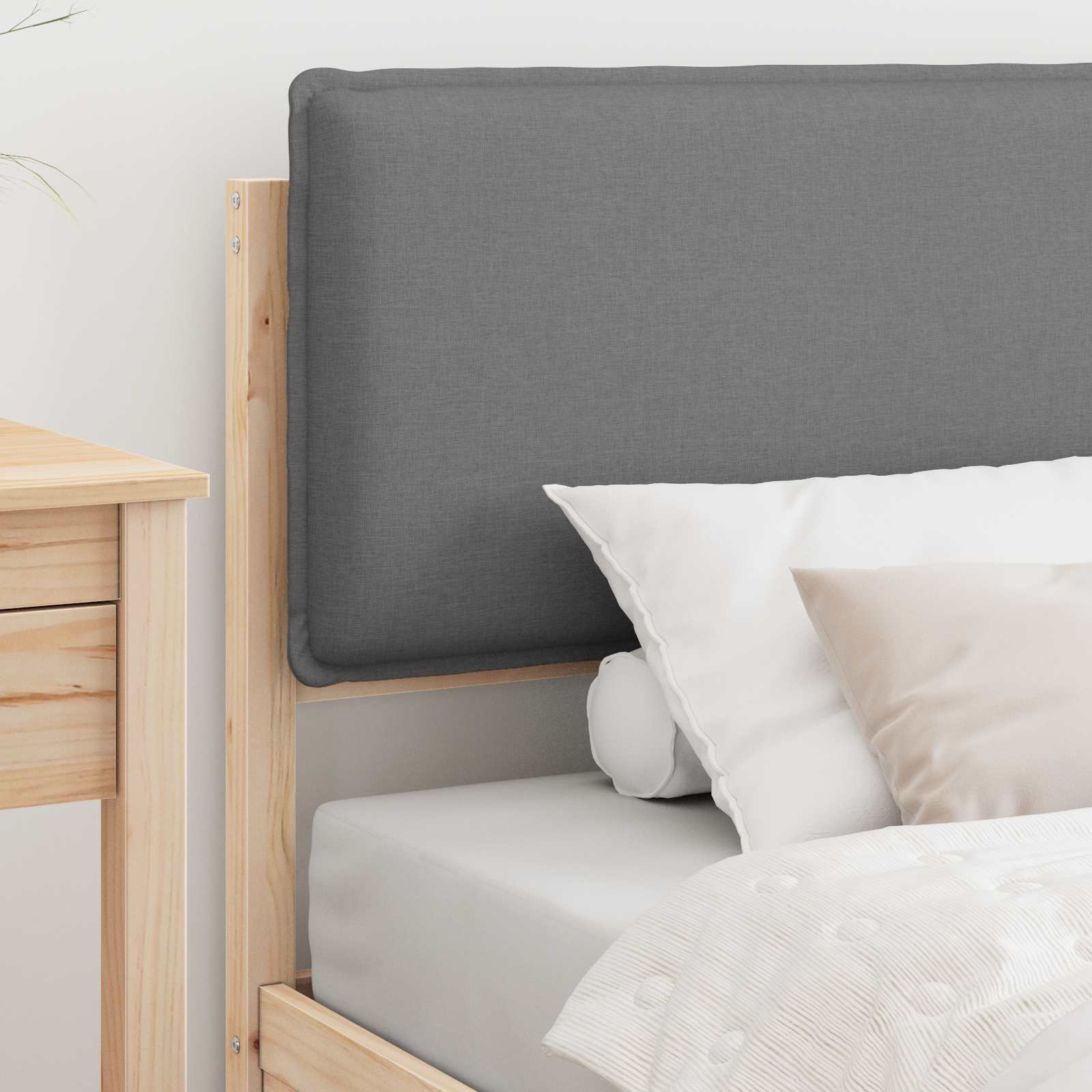 Sängram med Klädd Huvudgavel Ljusgrå 90 x 190 cm Massiv furu