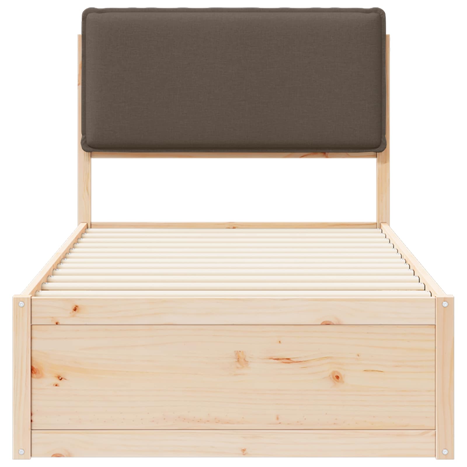 Sängram med Klädd Huvudgavel Taupe 90 x 190 cm Massiv furu