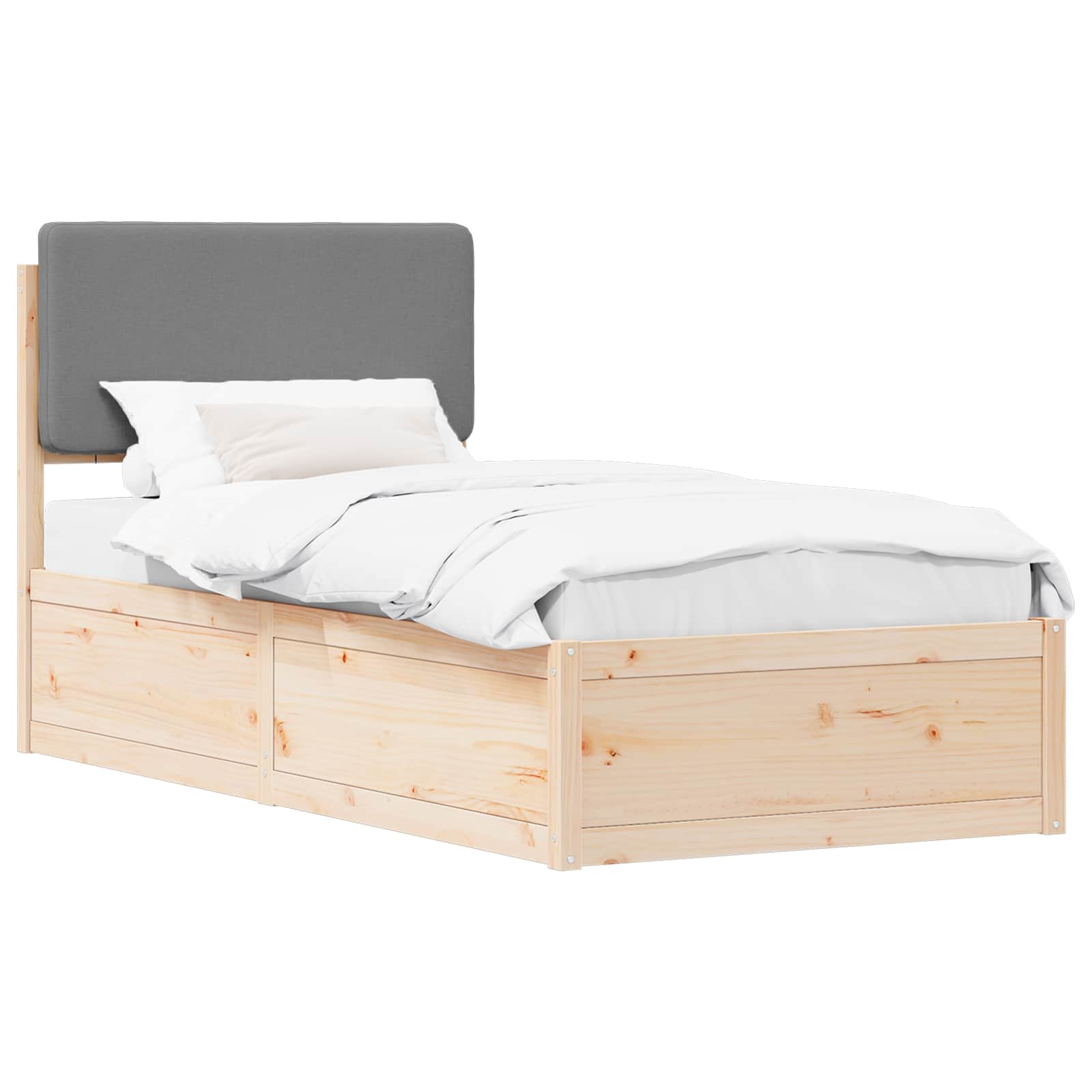 Sängram med Klädd Huvudgavel Ljusgrå 100 x 200 cm Massiv furu