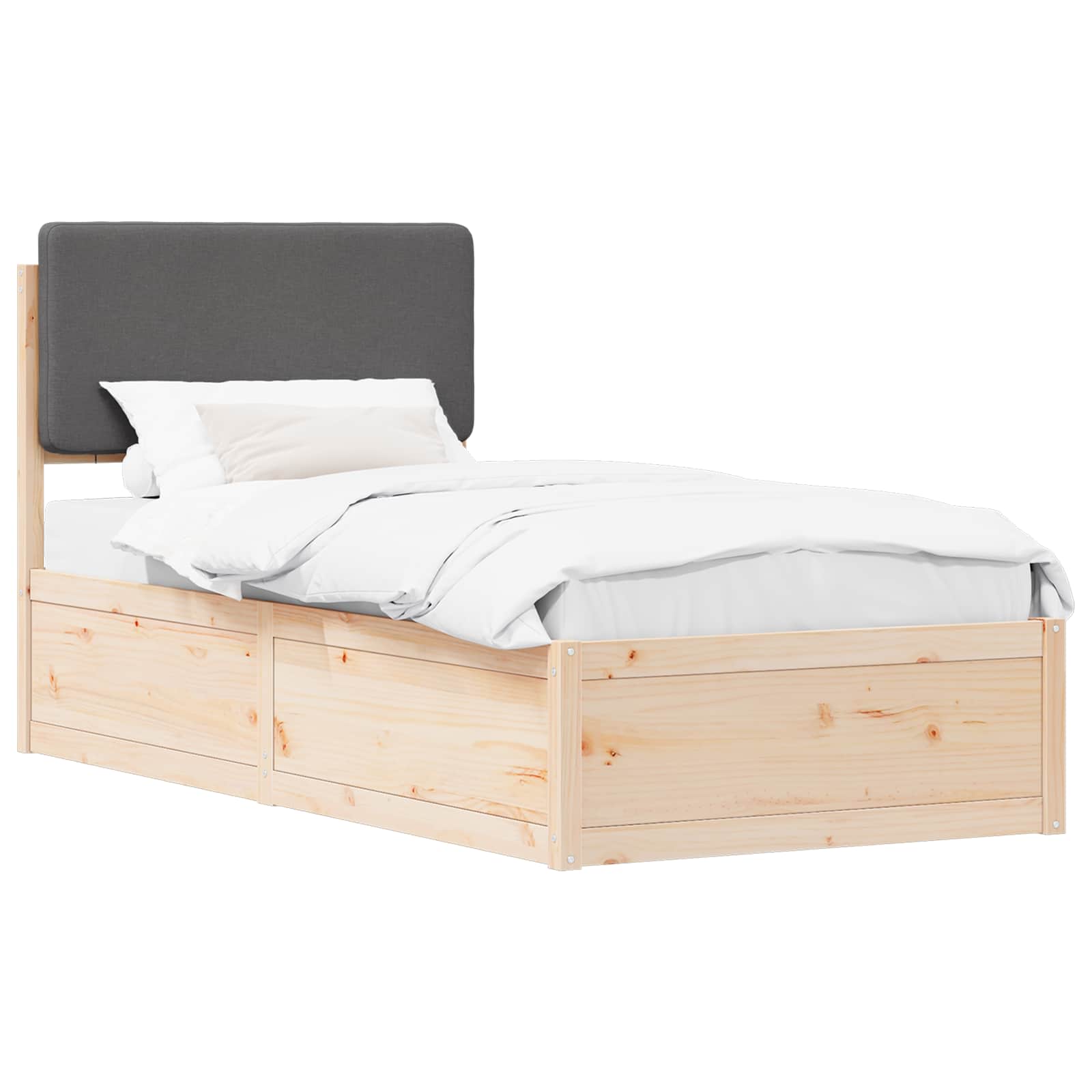 Sängram med Klädd Huvudgavel Mörkgrå 100 x 200 cm Massiv furu