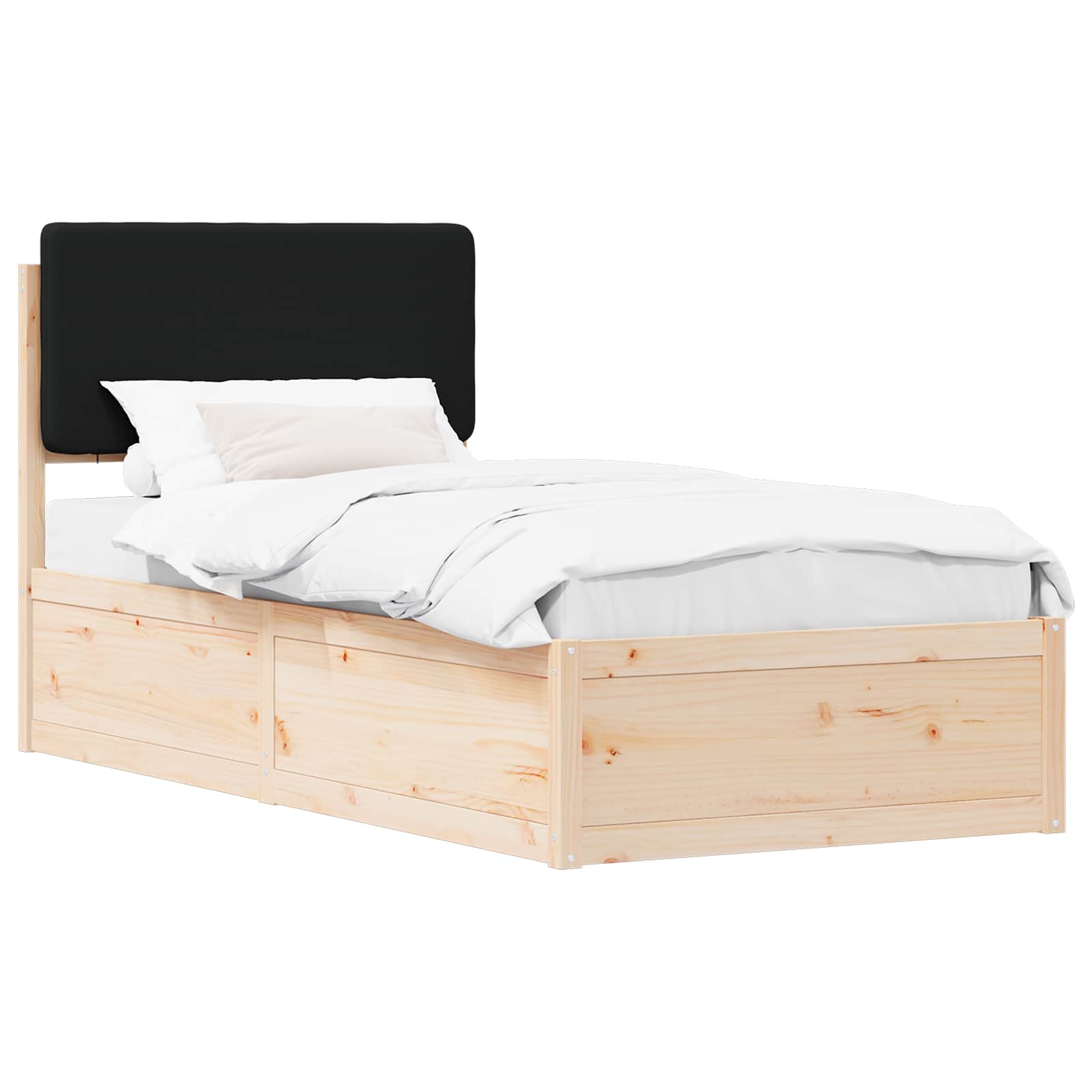 Sängram med Klädd Huvudgavel Svart 100 x 200 cm Massiv furu