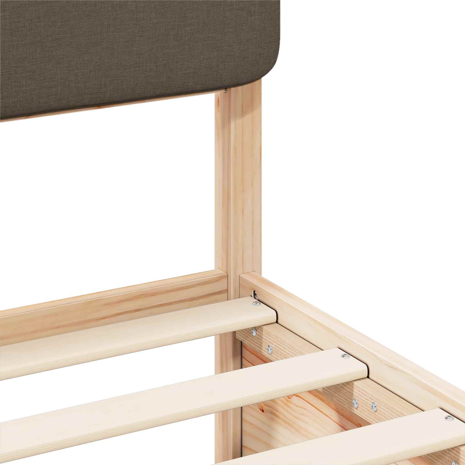 Sängram med Klädd Huvudgavel Taupe 90 x 200 cm Massiv furu