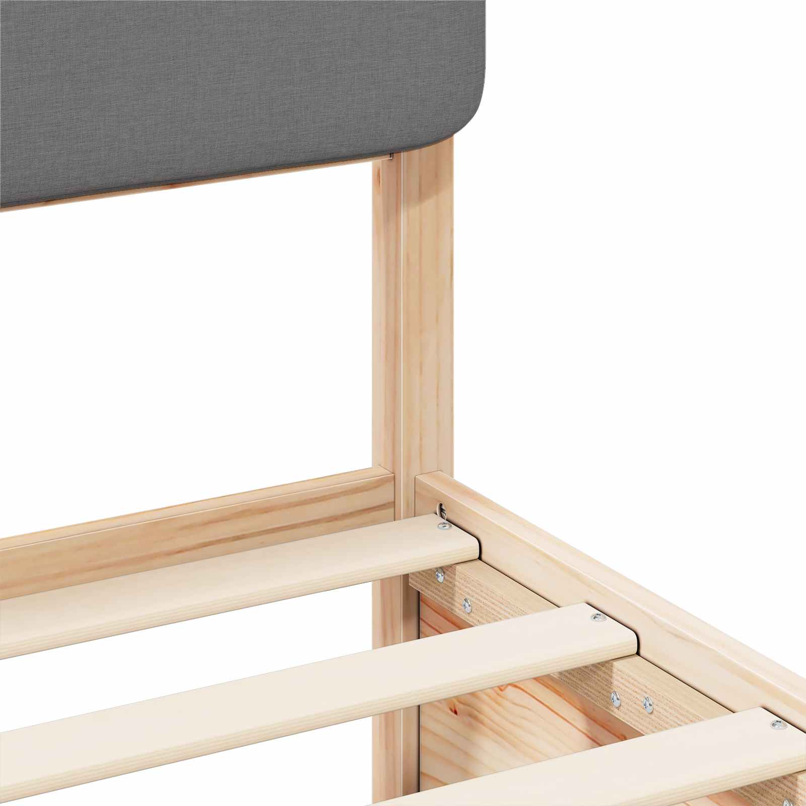 Sängram med Klädd Huvudgavel Ljusgrå 80 x 200 cm Massiv furu