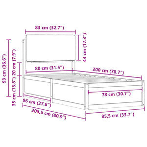 Sängram med Klädd Huvudgavel Ljusgrå 80 x 200 cm Massiv furu