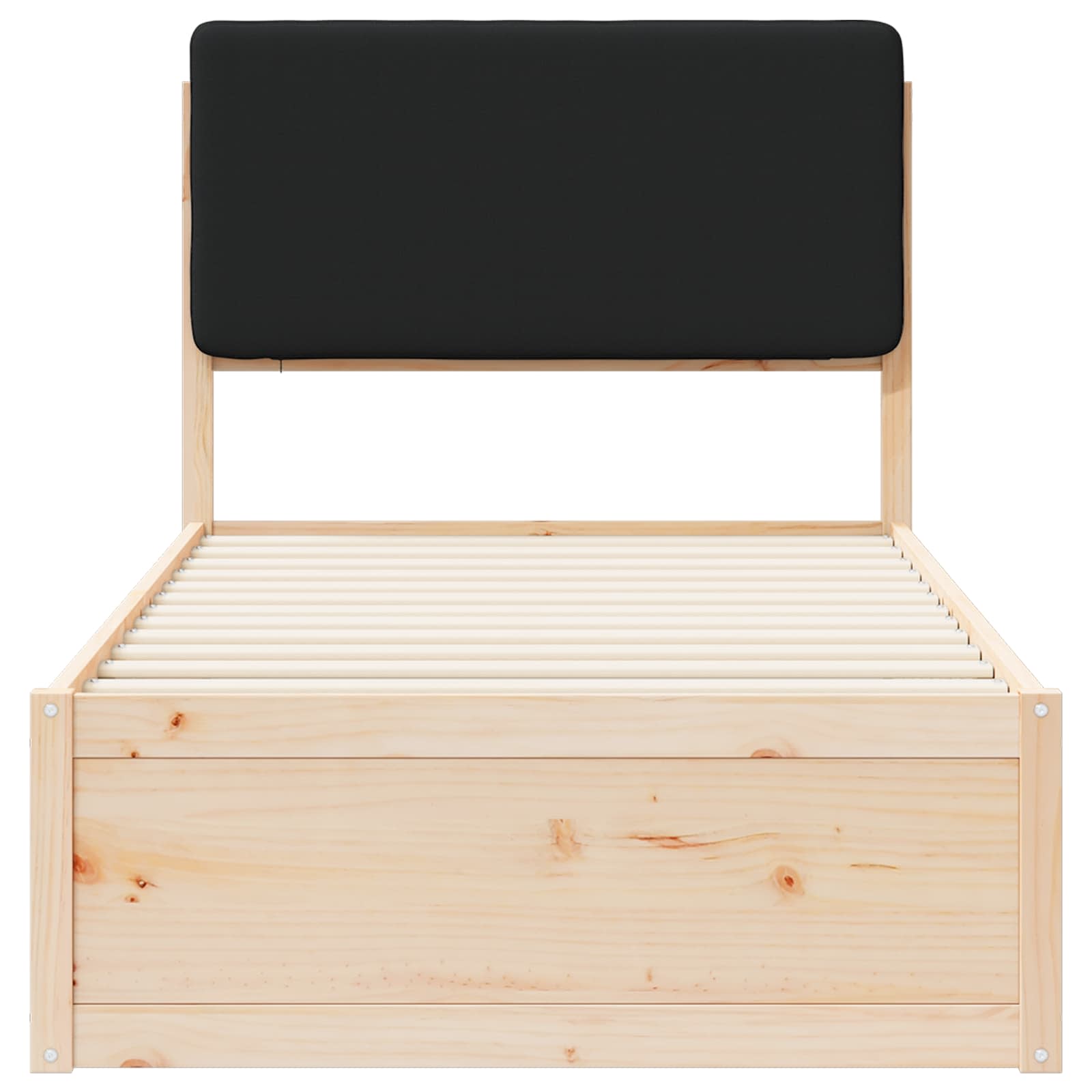 Sängram med Klädd Huvudgavel Svart 90 x 190 cm Massiv furu
