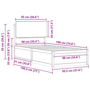 Sängram med Klädd Huvudgavel Svart 90 x 190 cm Massiv furu