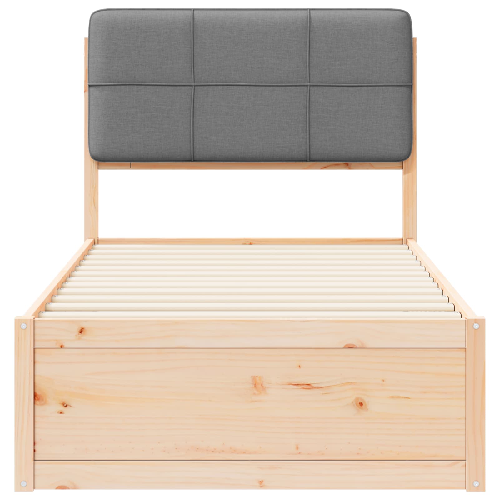 Sängram med Klädd Huvudgavel Ljusgrå 90 x 200 cm Massiv furu
