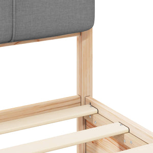 Sängram med Klädd Huvudgavel Ljusgrå 80 x 200 cm Massiv furu