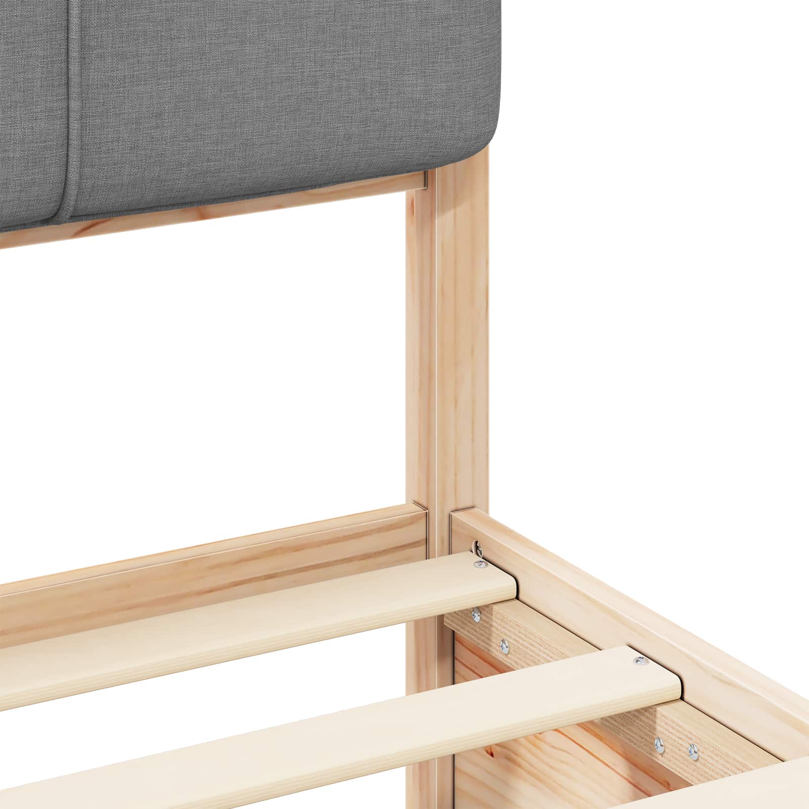 Sängram med Klädd Huvudgavel Ljusgrå 90 x 190 cm Massiv furu