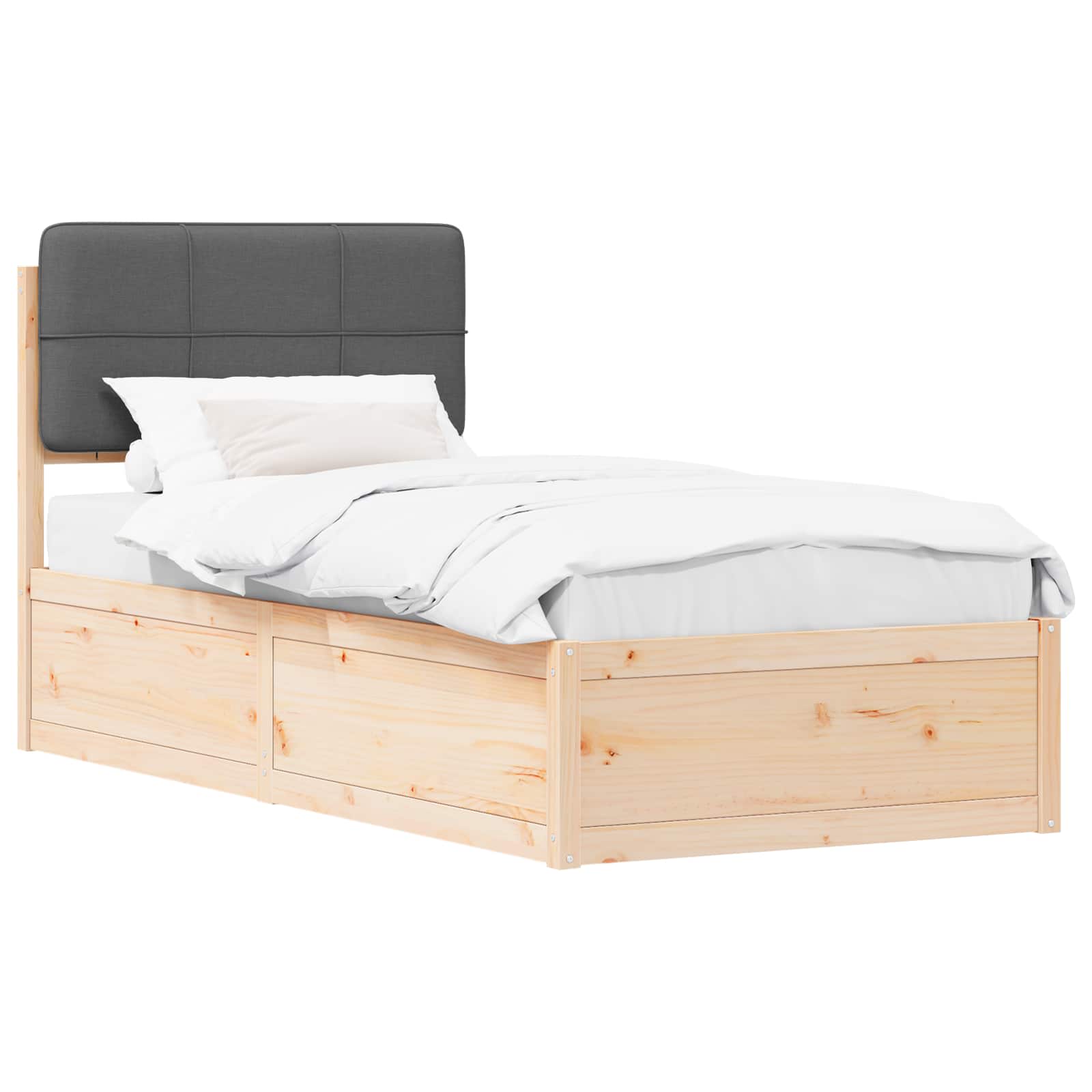 Sängram med Klädd Huvudgavel Mörkgrå 90 x 190 cm Massiv furu