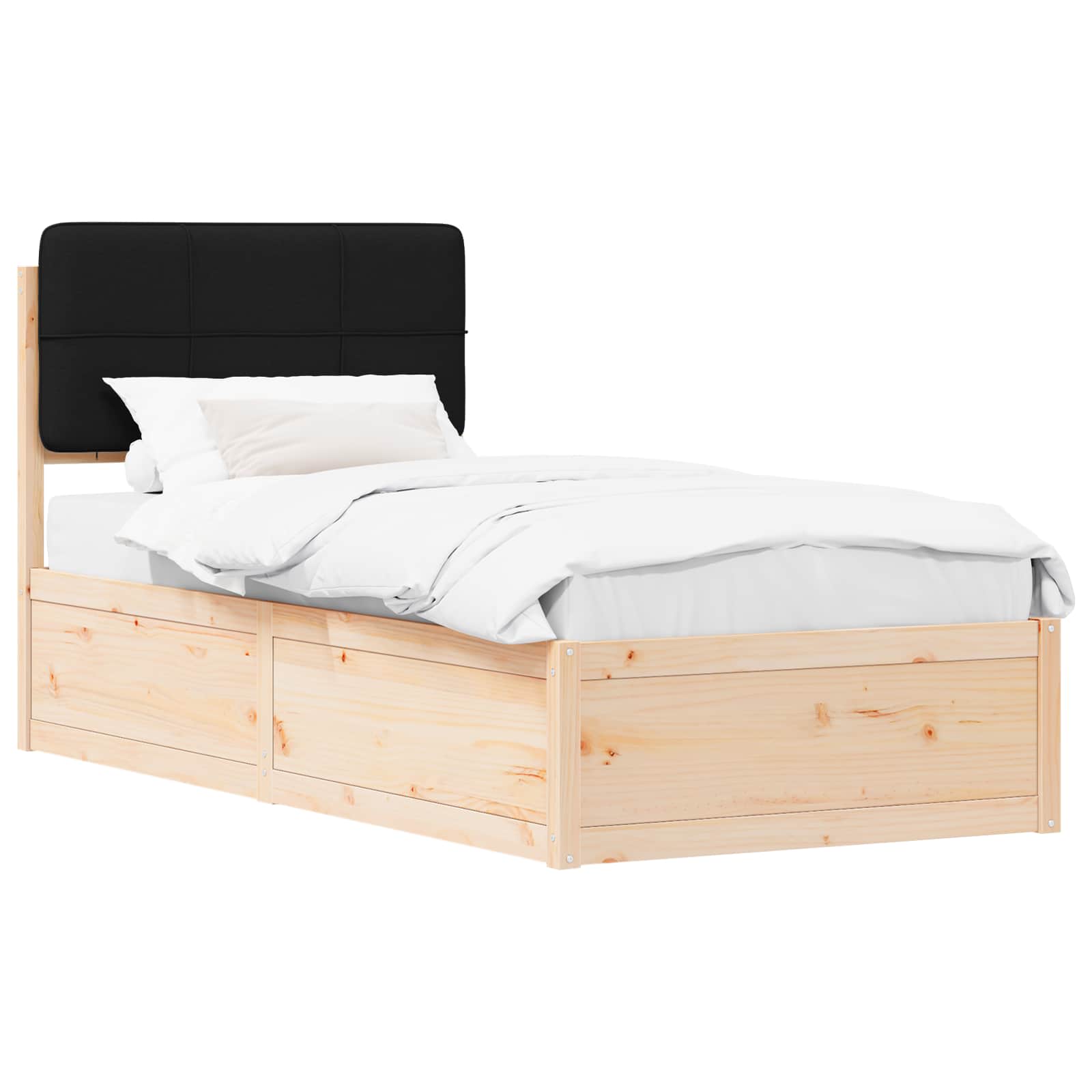 Sängram med Klädd Huvudgavel Svart 90 x 190 cm Massiv furu