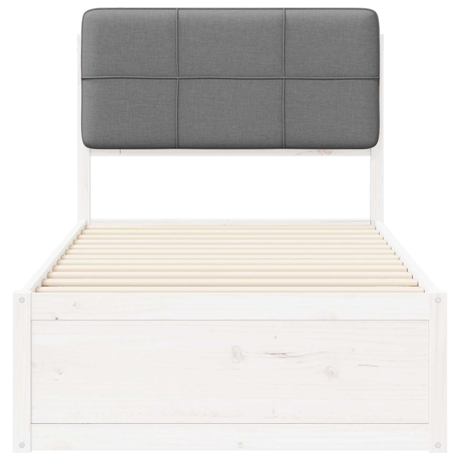 Sängram med Klädd Huvudgavel Ljusgrå 90 x 190 cm Massiv furu