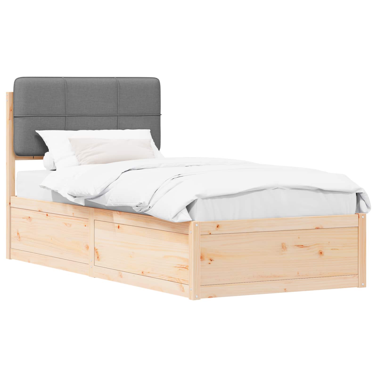 Sängram med Klädd Huvudgavel Ljusgrå 75 x 190 cm Massiv furu