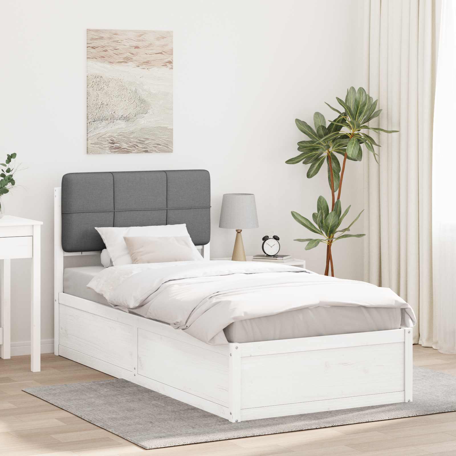 Sängram med Klädd Huvudgavel Ljusgrå 75 x 190 cm Massiv furu
