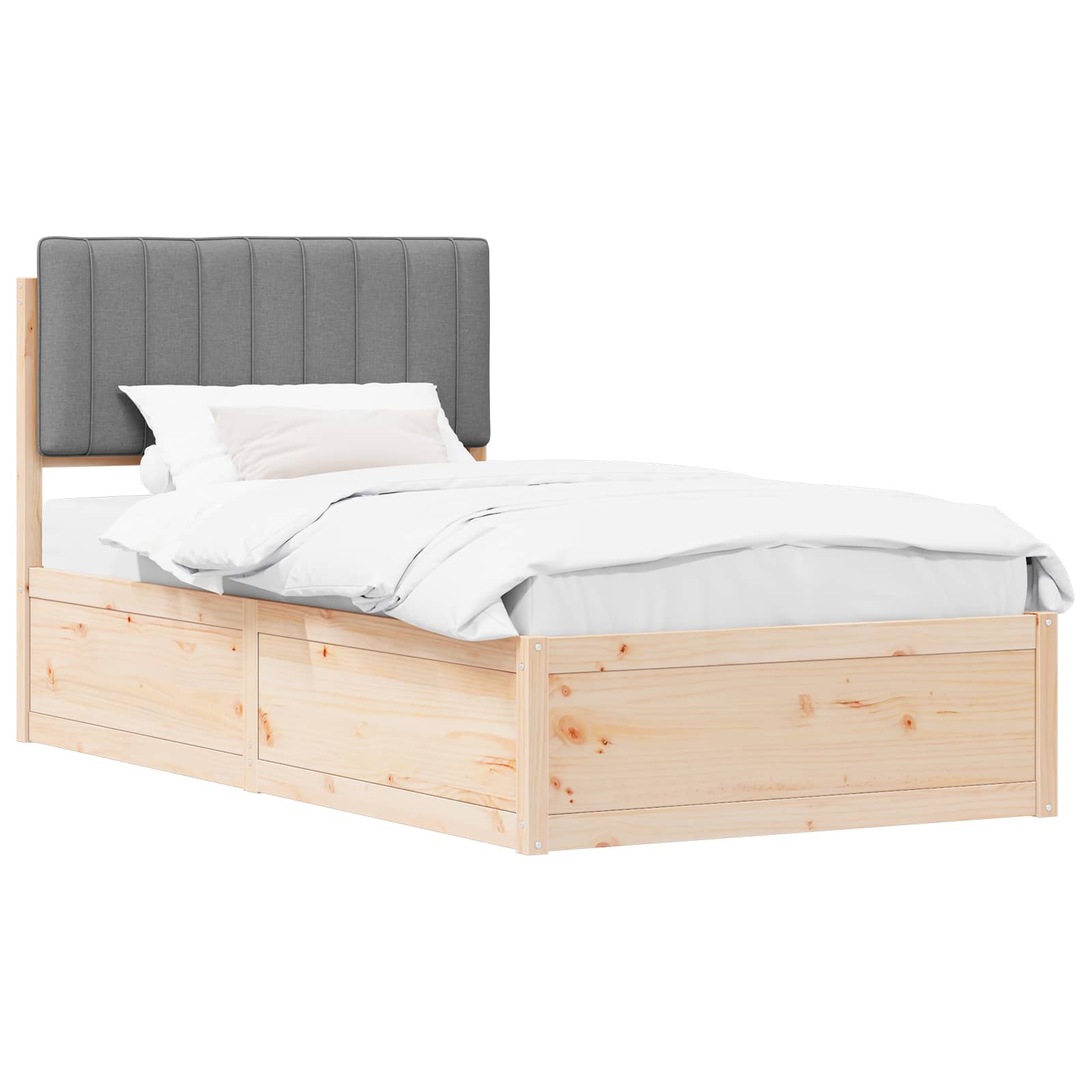 Sängram med Klädd Huvudgavel Ljusgrå 100 x 200 cm Massiv furu