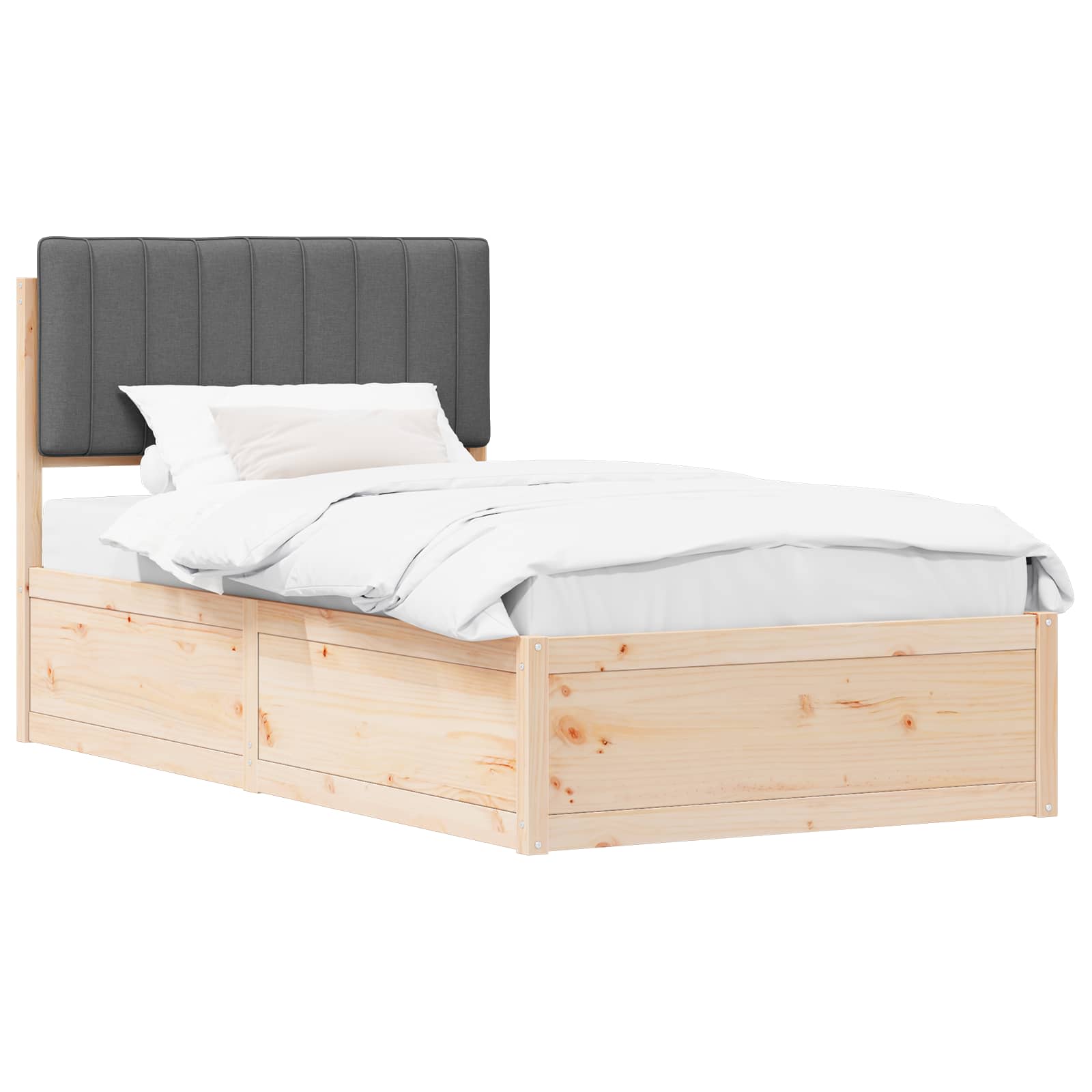 Sängram med Klädd Huvudgavel Mörkgrå 100 x 200 cm Massiv furu
