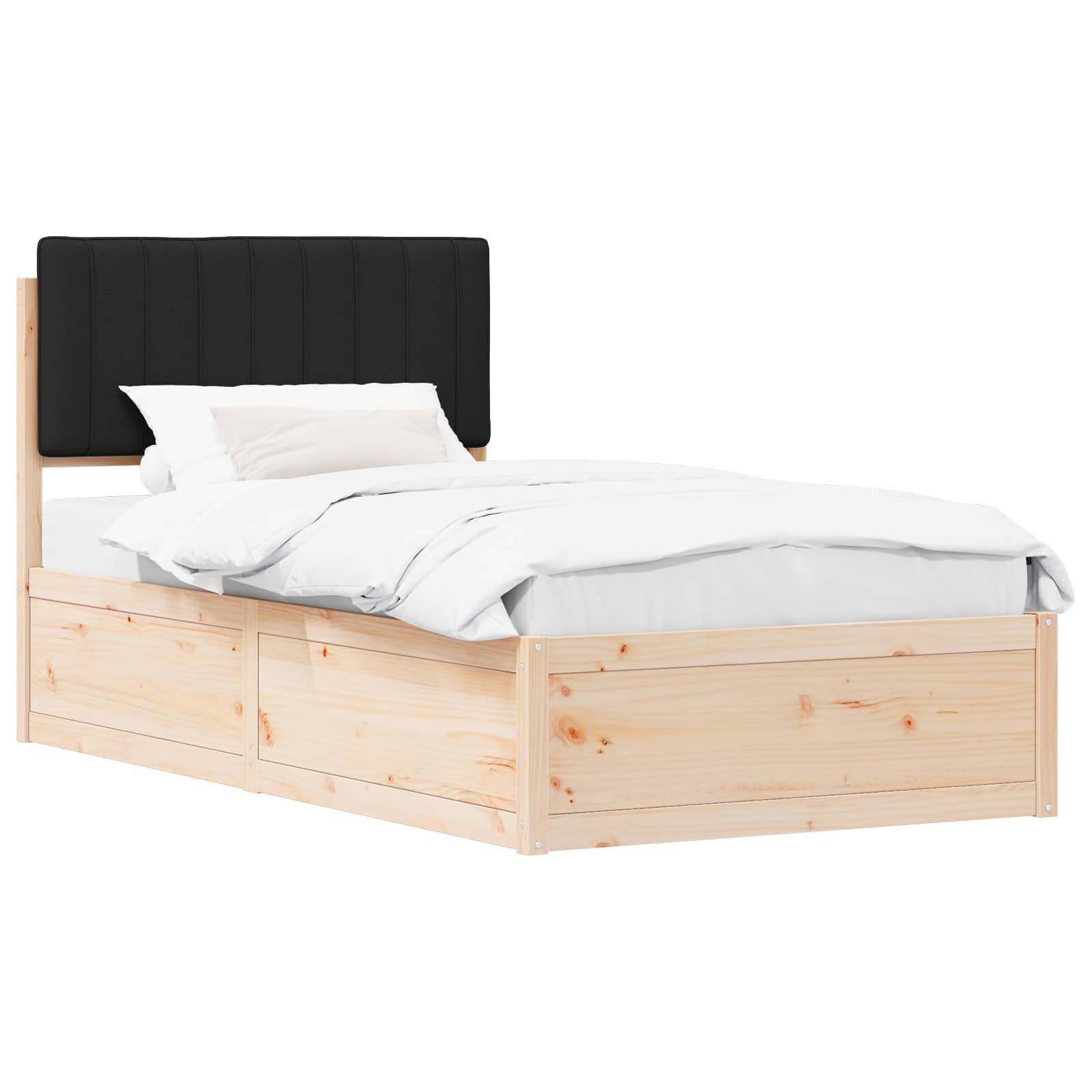 Sängram med Klädd Huvudgavel Svart 100 x 200 cm Massiv furu