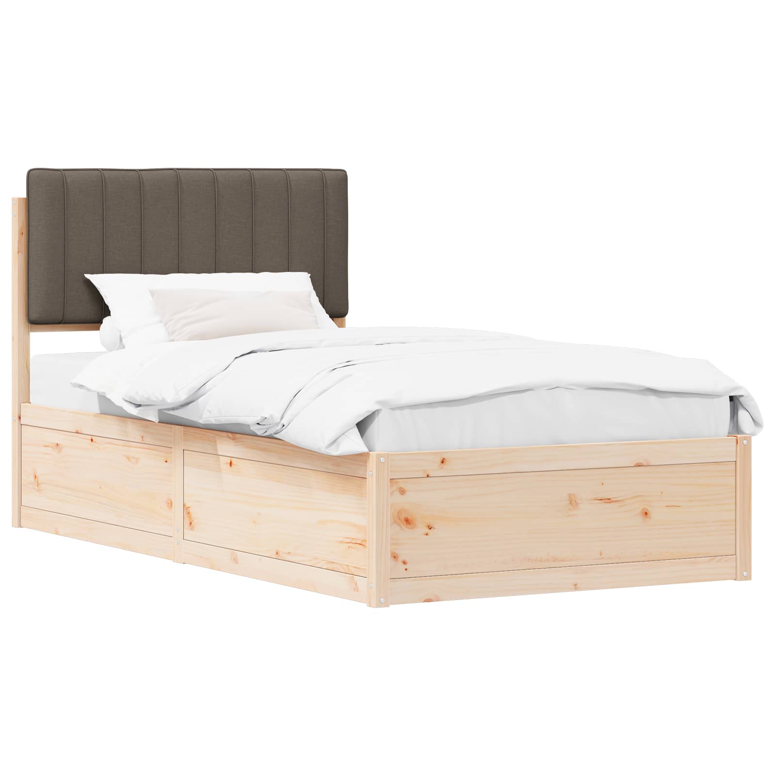 Sängram med Klädd Huvudgavel Taupe 100 x 200 cm Massiv furu