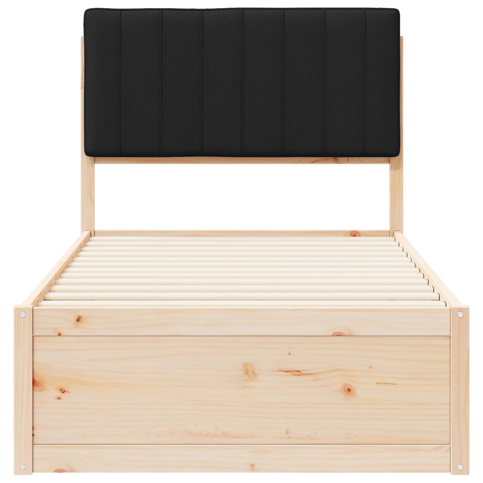 Sängram med Klädd Huvudgavel Svart 90 x 200 cm Massiv furu