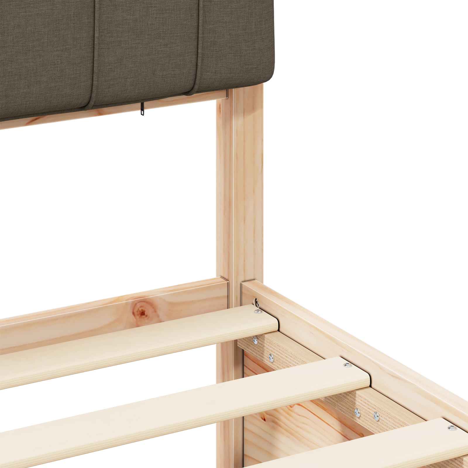 Sängram med Klädd Huvudgavel Taupe 90 x 200 cm Massiv furu