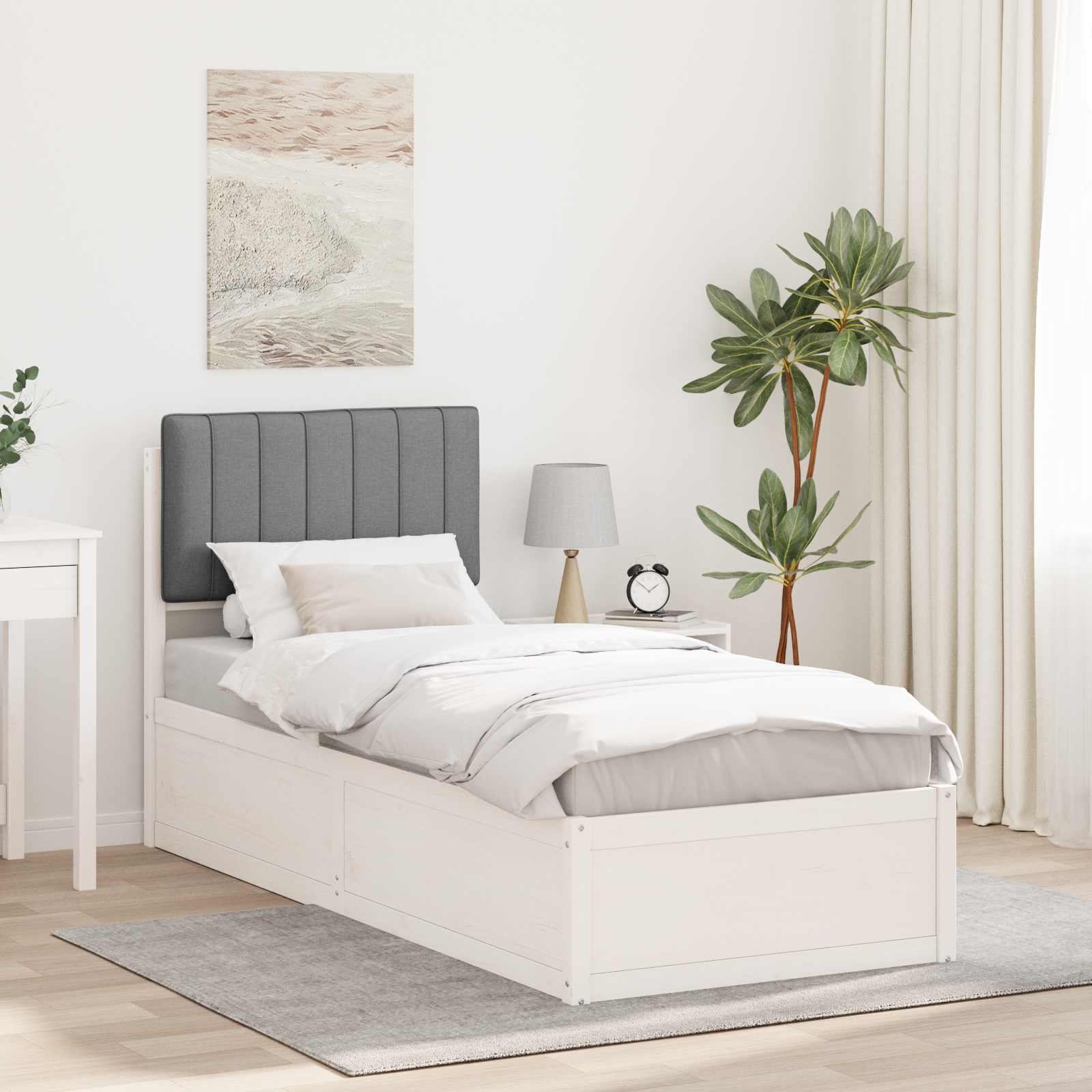 Sängram med Klädd Huvudgavel Ljusgrå 75 x 190 cm Massiv furu