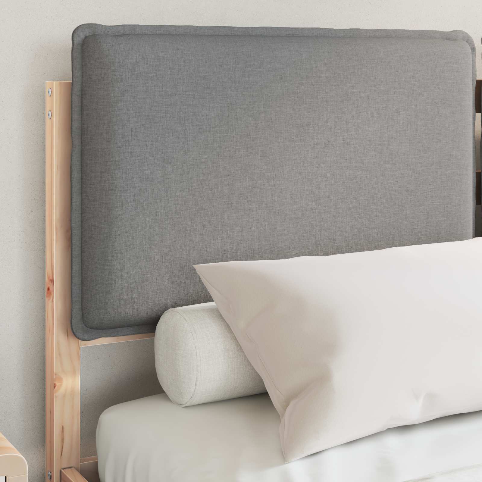 Sängram med Klädd Huvudgavel Ljusgrå 135 x 190 cm Massiv furu