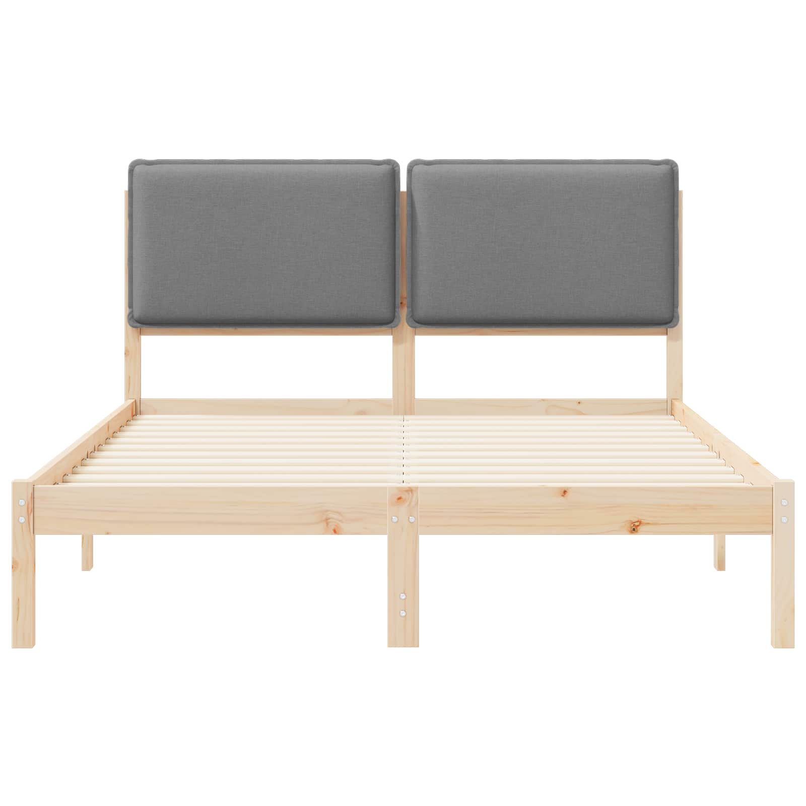 Sängram med Klädd Huvudgavel Ljusgrå 135 x 190 cm Massiv furu