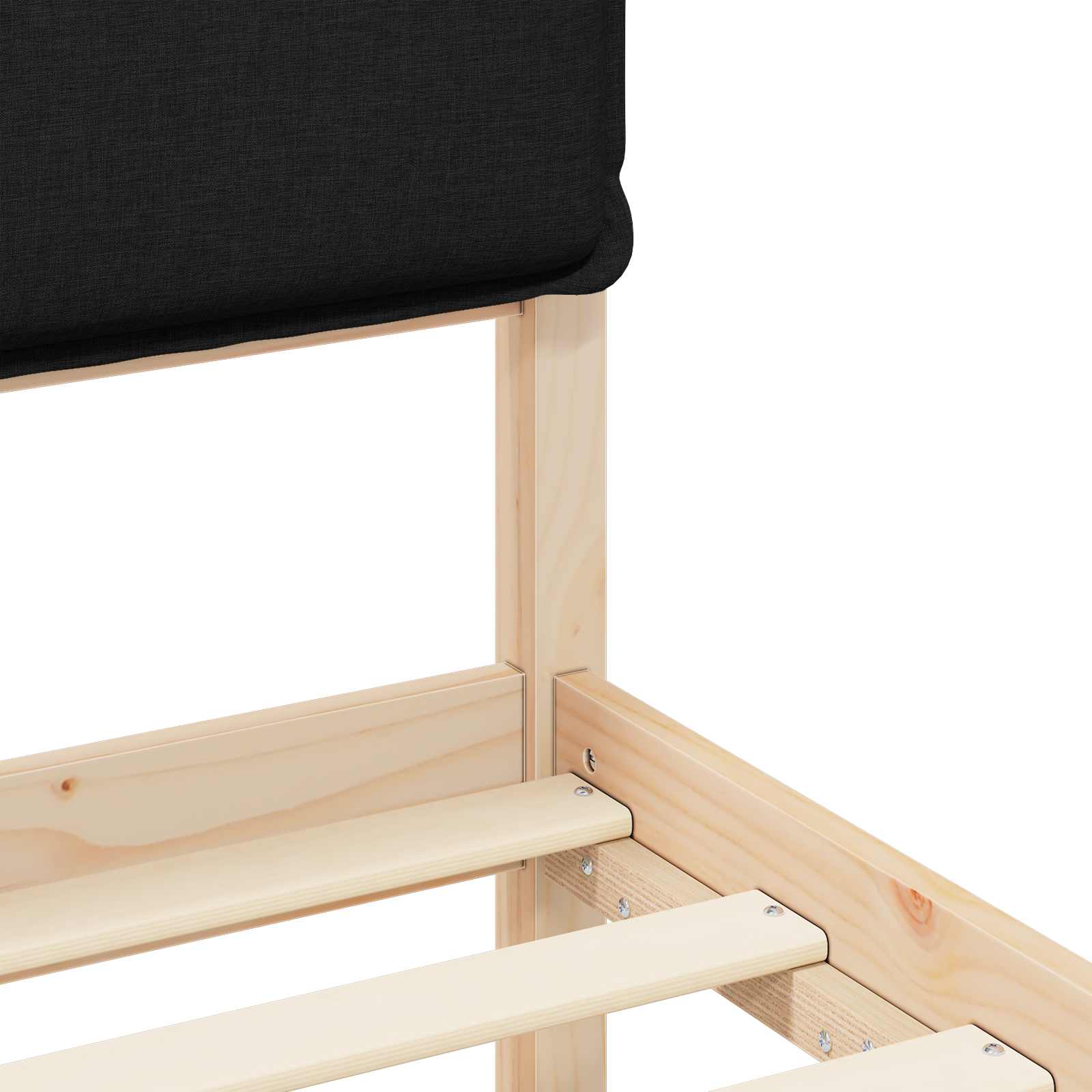 Sängram med Klädd Huvudgavel Svart 135 x 190 cm Massiv furu