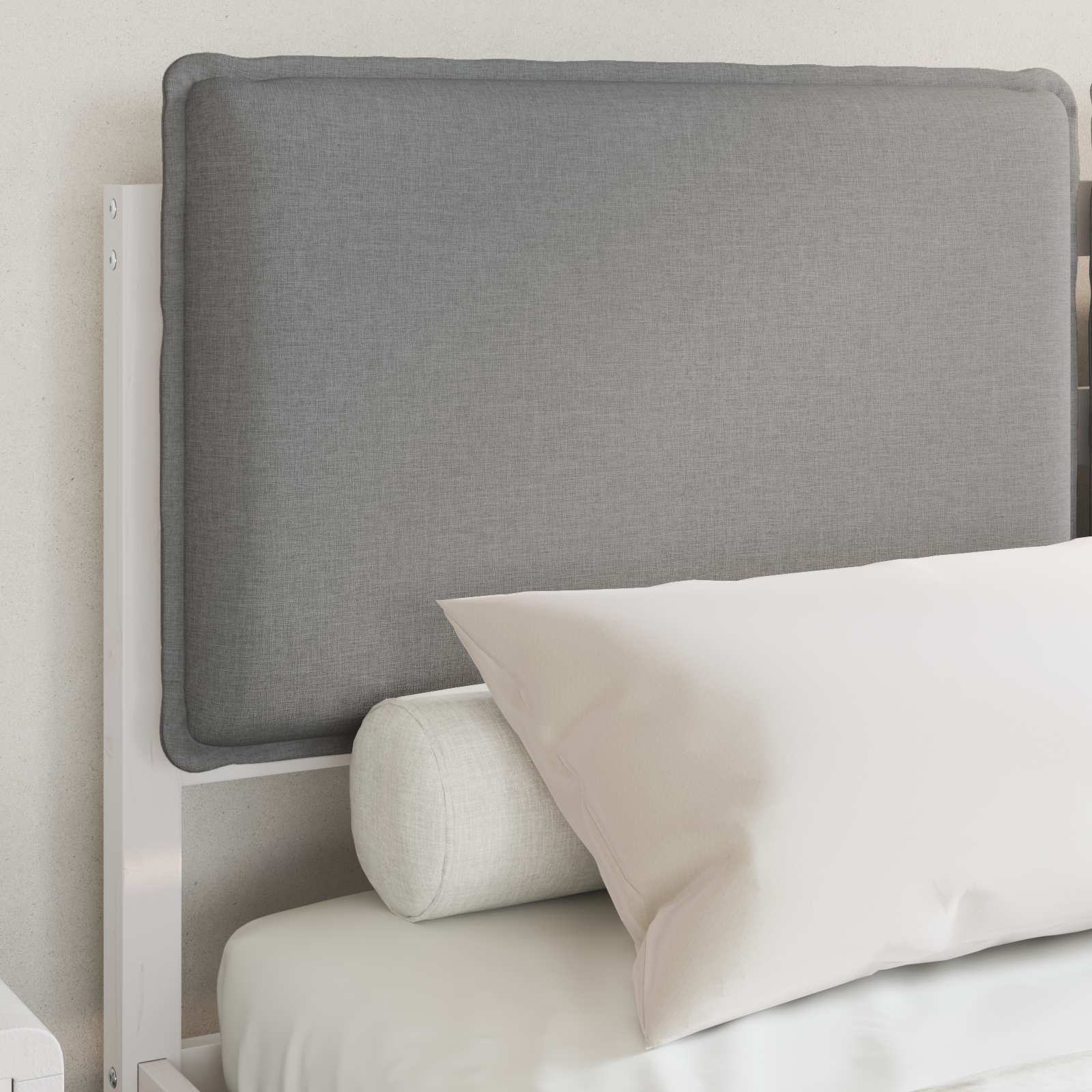 Sängram med Klädd Huvudgavel Ljusgrå 135 x 190 cm Massiv furu