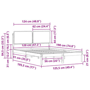Sängram med Klädd Huvudgavel Ljusgrå 120 x 190 cm Massiv furu